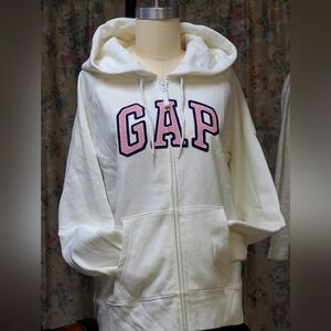 GAP Cream Hoodie with Pink Logo